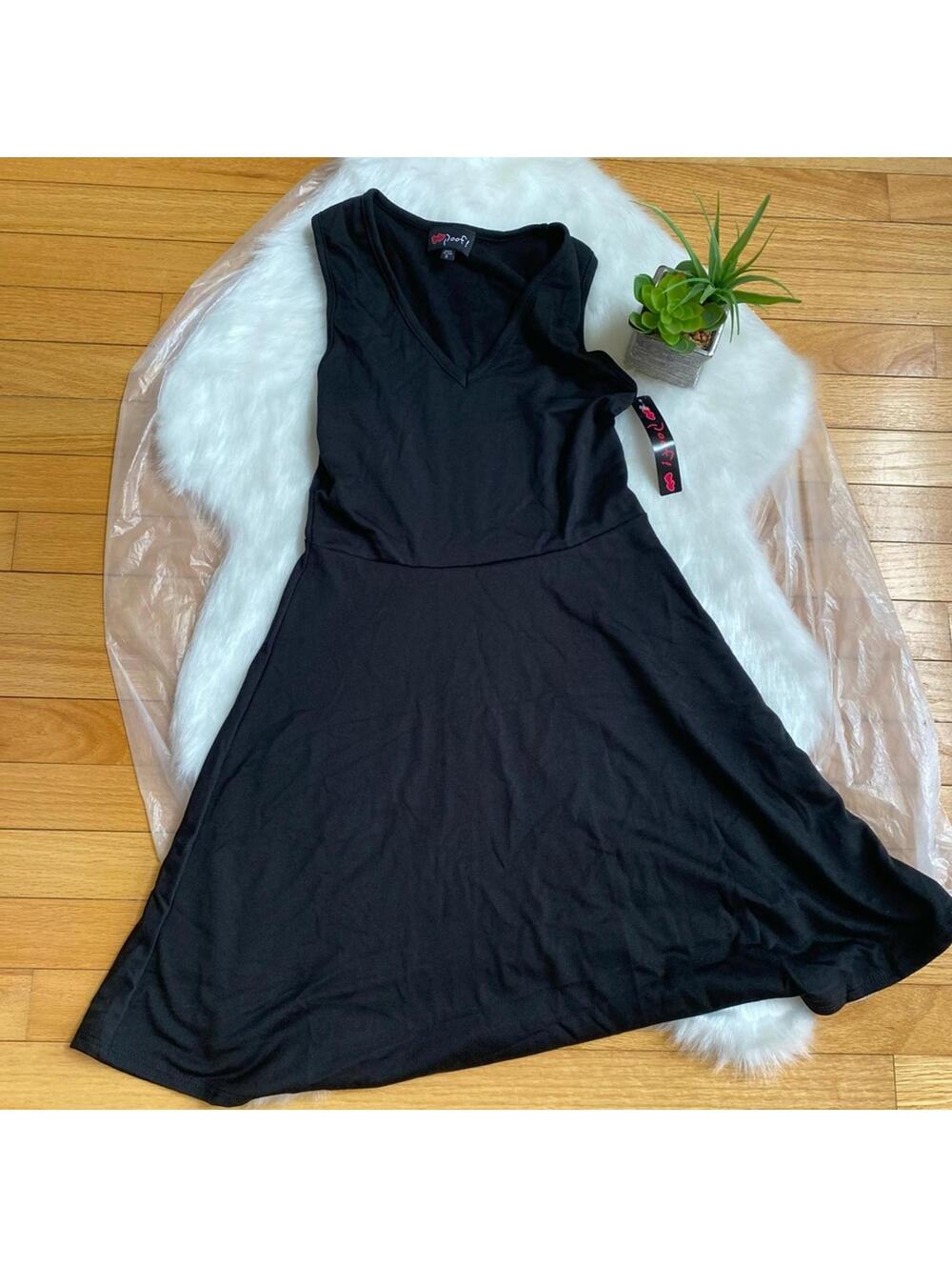 Poof!  Black Sleeveless V-Neck Dress